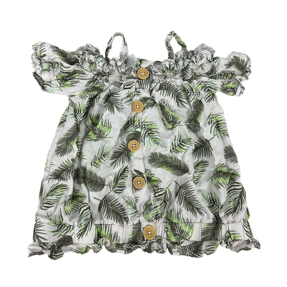 Satin Flowers Girls Tropical Palm Leaf Off-Shoulder Button-Down Top Size 7/8